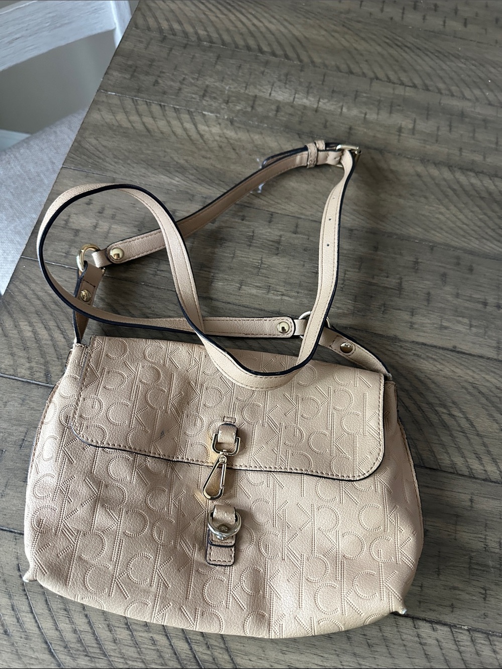 Calvin Klein Nude Embossed Logo Crossbody Bag